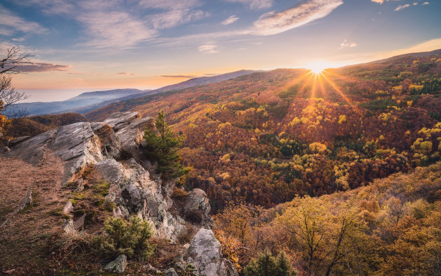 Mountain sunset trees clouds autumn free wallpaper for desktop - medium preview image
