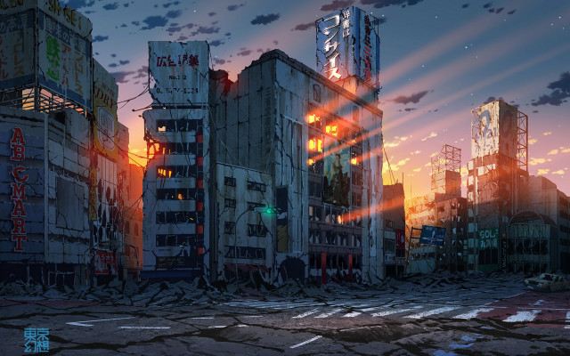 City skyline tower embers dusk free wallpaper for desktop - medium preview image