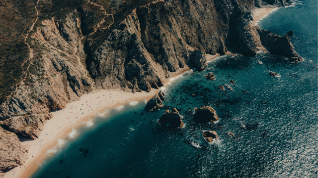Beach cliff water sky moon free wallpaper for desktop - medium preview image