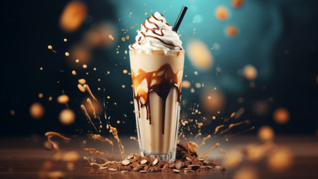 Milkshake chocolate whipped cream straw free wallpaper for desktop - medium preview image