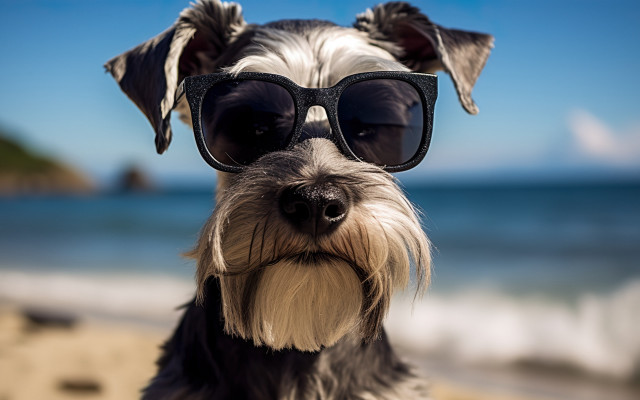 Dog sunglasses beach ocean blue free wallpaper for desktop - medium preview image