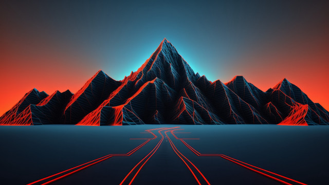 Mountain red light road synthwave free wallpaper for desktop - medium preview image