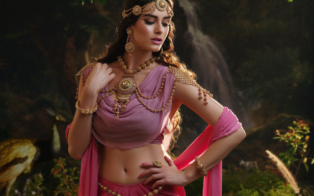 Pink waterfall woman jewelry fashion free wallpaper for desktop - medium preview image