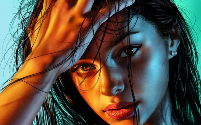 Woman hair blowing digital painting free wallpaper for desktop - medium preview image