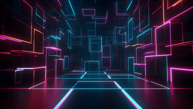 Dark tunnel neon lights holography free wallpaper for desktop - medium preview image