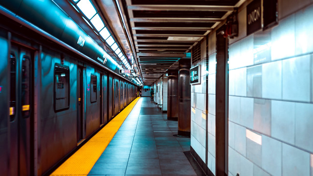 Long hallway yellow line train free wallpaper for desktop - medium preview image