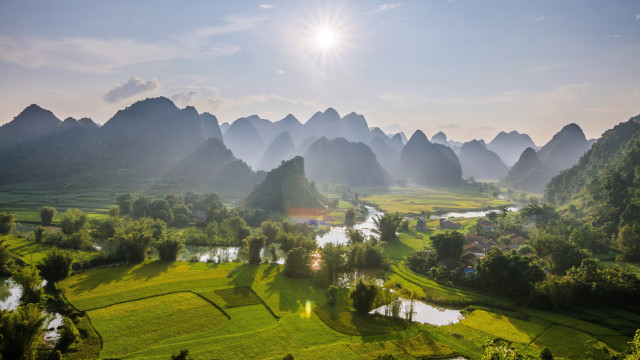 Valley mountains river green landscape free wallpaper for desktop - medium preview image