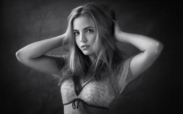 Woman hands in hair gray free wallpaper for desktop - medium preview image