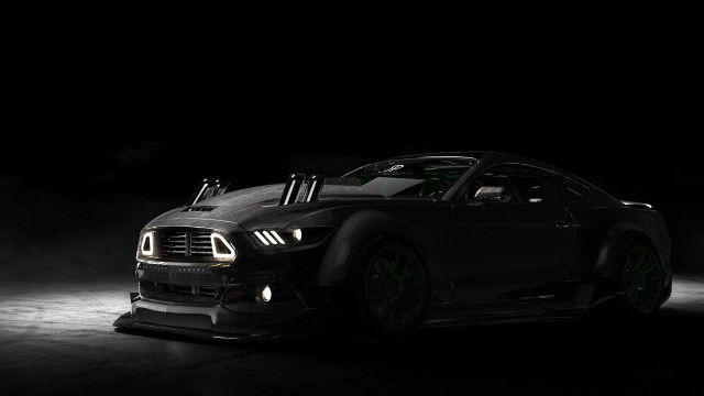 Black car green wheels dark free wallpaper for desktop - medium preview image