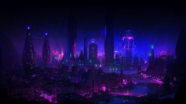 City lights night afrofuturism matte free wallpaper for desktop - medium preview image