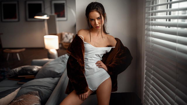 Woman white bodysuit window bedroom free wallpaper for desktop - medium preview image