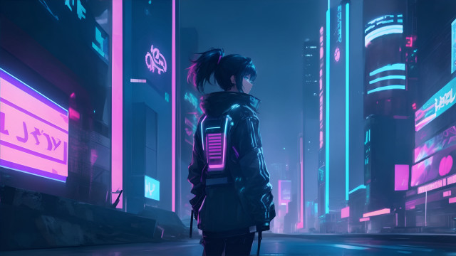 Cyberpunk city night neon pony free wallpaper for desktop - medium preview image