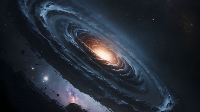 Spiral galaxy orange center stars free wallpaper for desktop - medium preview image