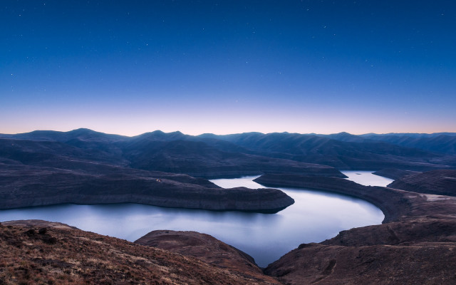 Lake mountains starry sky moon free wallpaper for desktop - medium preview image