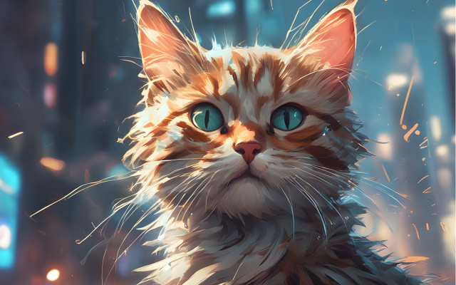Blue eyes cat night blurry free wallpaper for desktop - medium preview image