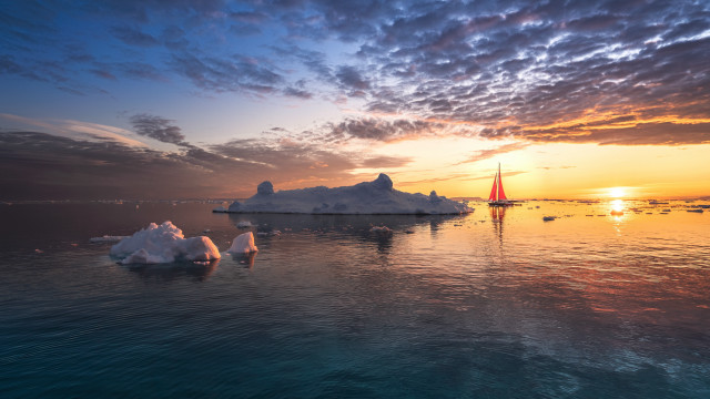 Boat iceberg sunset sailboat matte free wallpaper for desktop - medium preview image