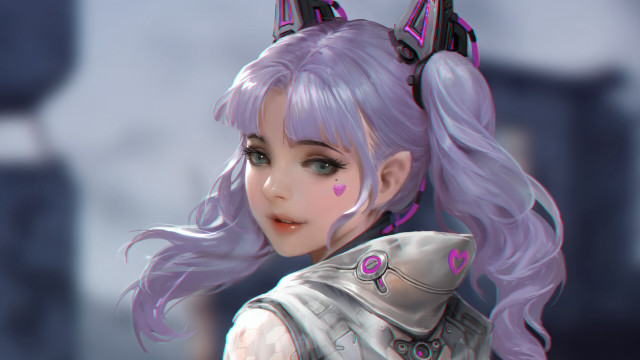 Girl cat ears cyberpunk armor free wallpaper for desktop - medium preview image