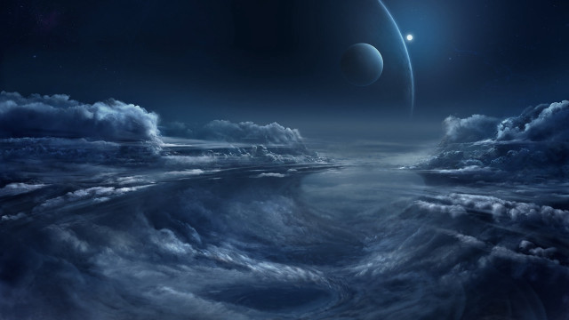 Planet moon blue hue night free wallpaper for desktop - medium preview image