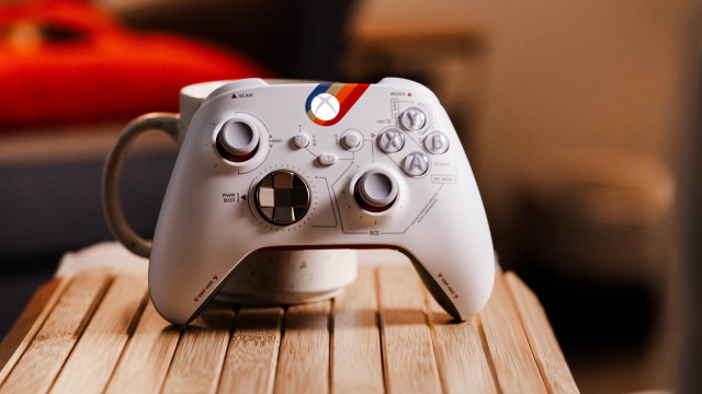 White controller wooden table red free wallpaper for desktop - medium preview image