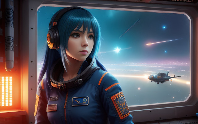 Woman space station window shuttle free wallpaper for desktop - medium preview image