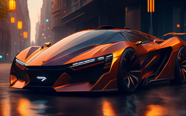Futuristic car city night autumn free wallpaper for desktop - medium preview image