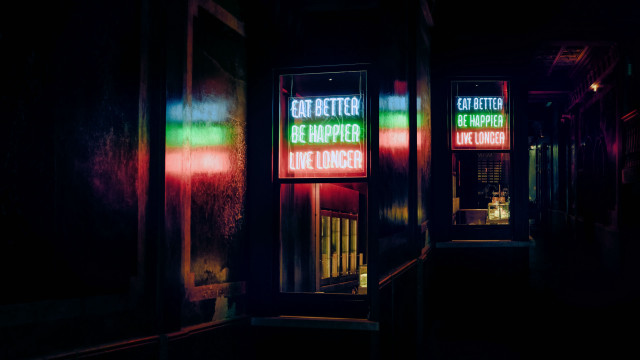 Dark hallway neon sign cyberpunk free wallpaper for desktop - medium preview image