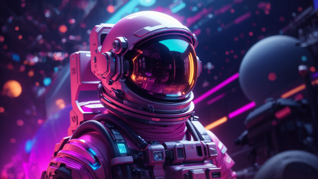 Futuristic space suit helmet neon free wallpaper for desktop - medium preview image