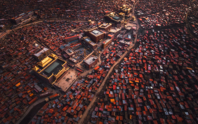 Cityscape red buildings trees autumn free wallpaper for desktop - medium preview image