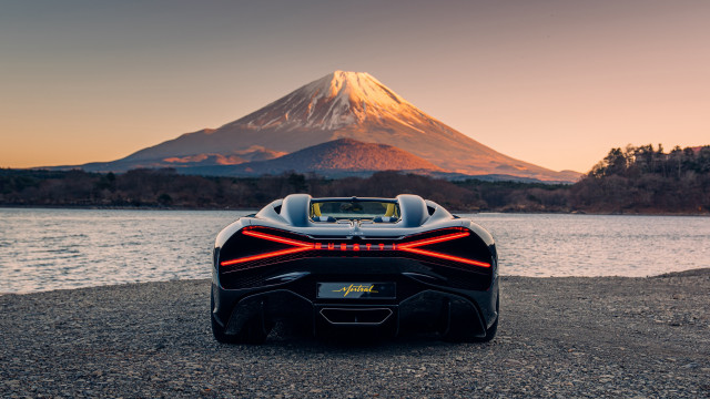 Sports car lake mountain sunset free wallpaper for desktop - medium preview image