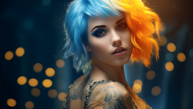 Blue yellow wig blurry bokeh free wallpaper for desktop - medium preview image