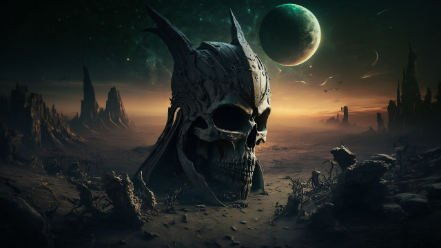 Skull desert planet moon night free wallpaper for desktop - medium preview image