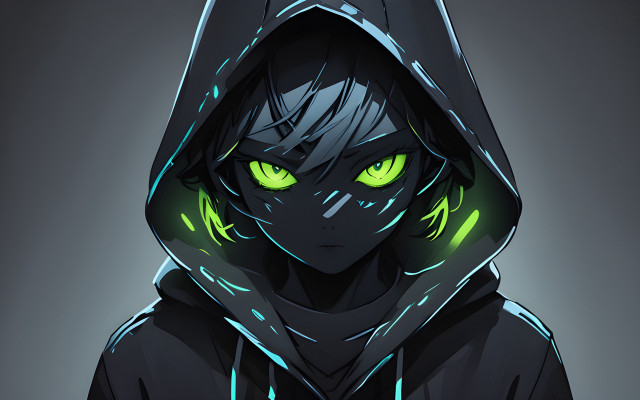 Glowing hoodie eyes scarred girl free wallpaper for desktop - medium preview image