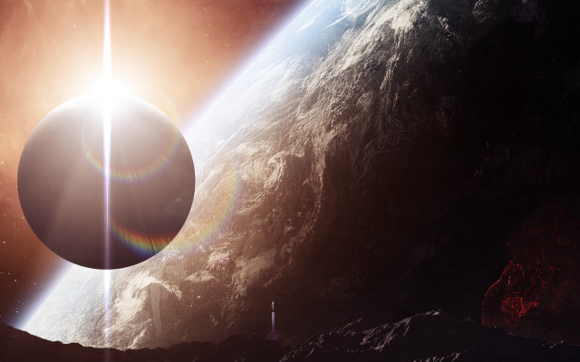 Space station planet sunset matte free wallpaper for desktop - medium preview image