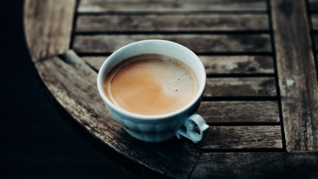 Coffee cup wooden table minimalism free wallpaper for desktop - medium preview image