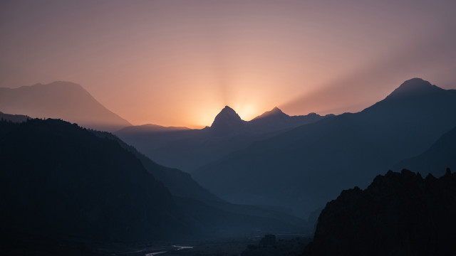 Mountain range sunset river forest free wallpaper for desktop - medium preview image