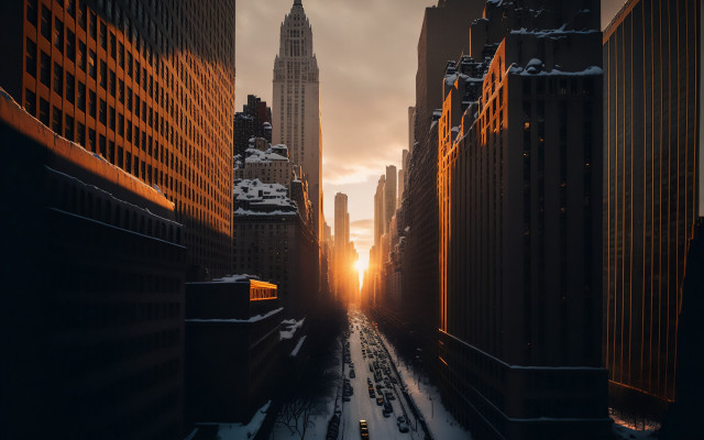 City train building sunset skyline free wallpaper for desktop - medium preview image