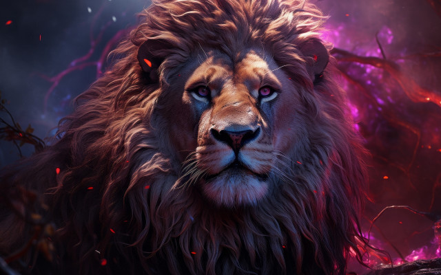 Lion blue eyes red mane free wallpaper for desktop - medium preview image