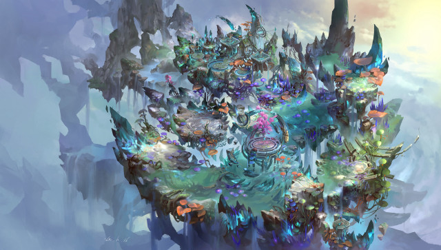 Sky water floating island tower free wallpaper for desktop - medium preview image