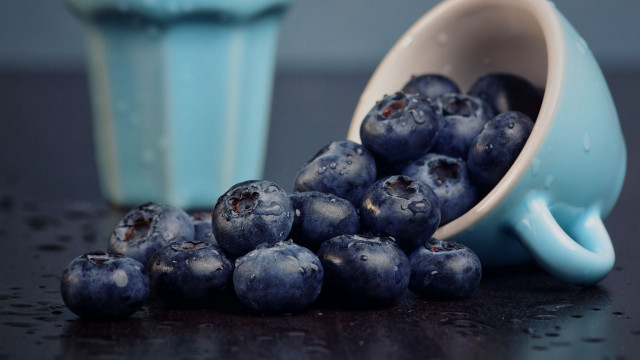 Blue cup blueberries water ice free wallpaper for desktop - medium preview image