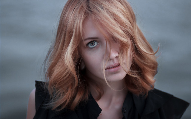 Blonde woman blue eyes black #6 free wallpaper for desktop - medium preview image