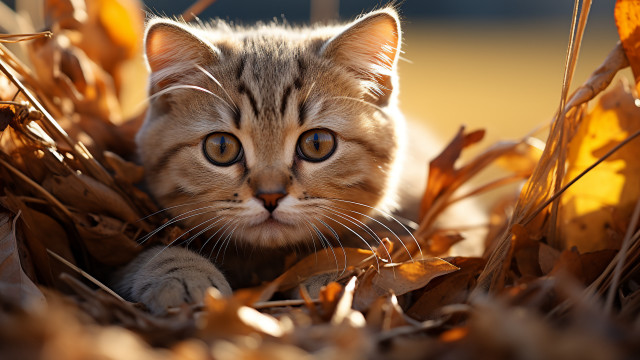 Cat autumn leaves blurry fire free wallpaper for desktop - medium preview image