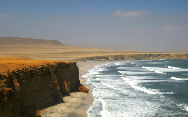 Cliff overlooking ocean waves shore free wallpaper for desktop - medium preview image