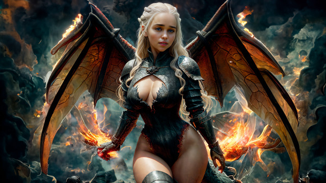 Woman dragon wings demon fire free wallpaper for desktop - medium preview image