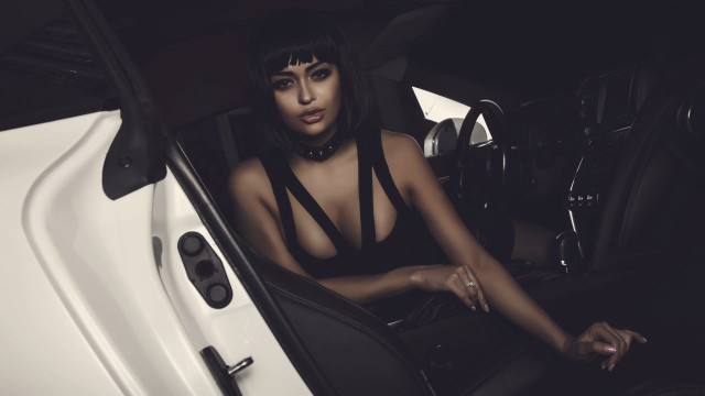 Retro futuristic woman car fashion free wallpaper for desktop - medium preview image