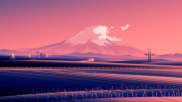 Mountain train crops pink sky free wallpaper for desktop - medium preview image