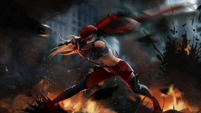 Firewoman battle embers sparks starry free wallpaper for desktop - medium preview image