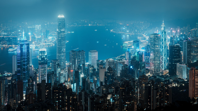 Cityscape night lights water bridge free wallpaper for desktop - medium preview image