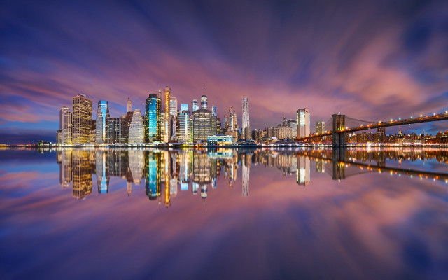 City skyline bridge water night free wallpaper for desktop - medium preview image