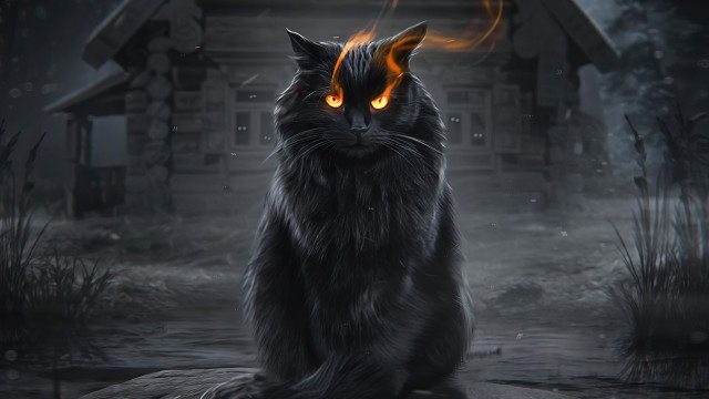Black cat glowing eyes gothic #3 free wallpaper for desktop - medium preview image