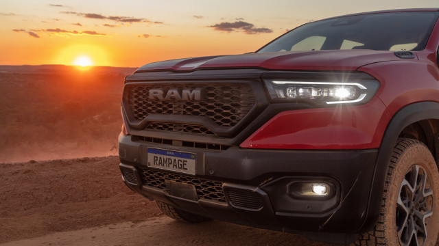 Red truck sunset dusk mountain free wallpaper for desktop - medium preview image